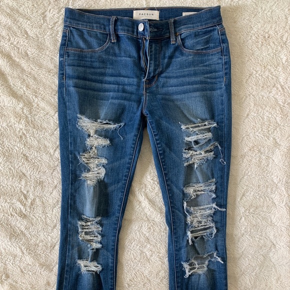 PacSun Distressed Medium Wash Super Stretch Skinny Jeans Size 26 - Picture 4 of 7